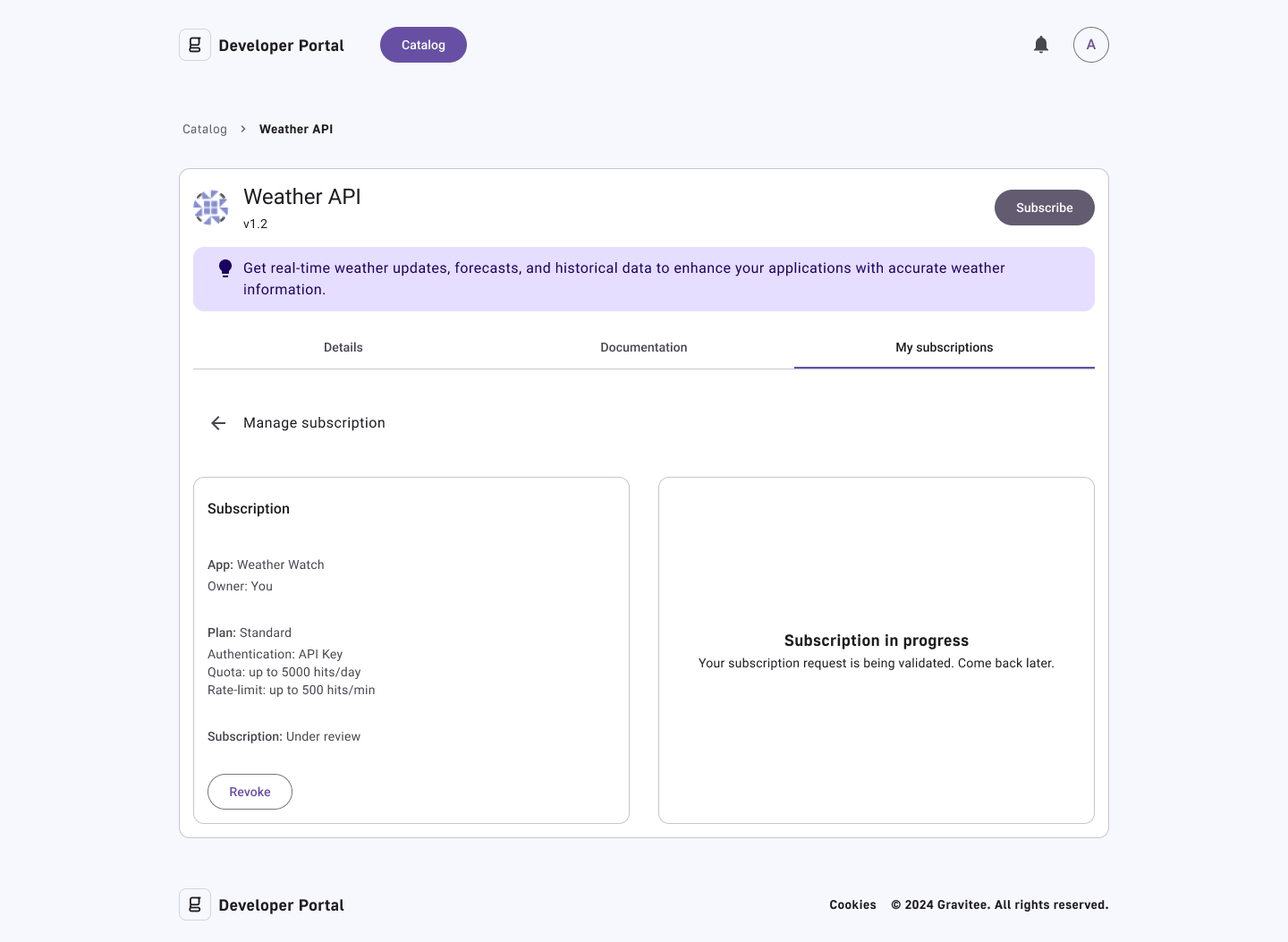 API - My Subscriptions - Details Under Admin Review