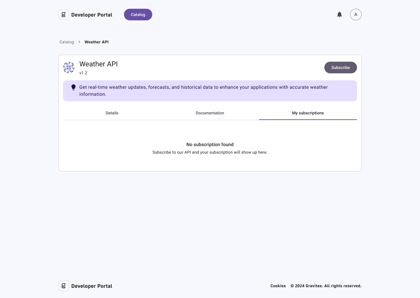 API - My Subscriptions - Empty